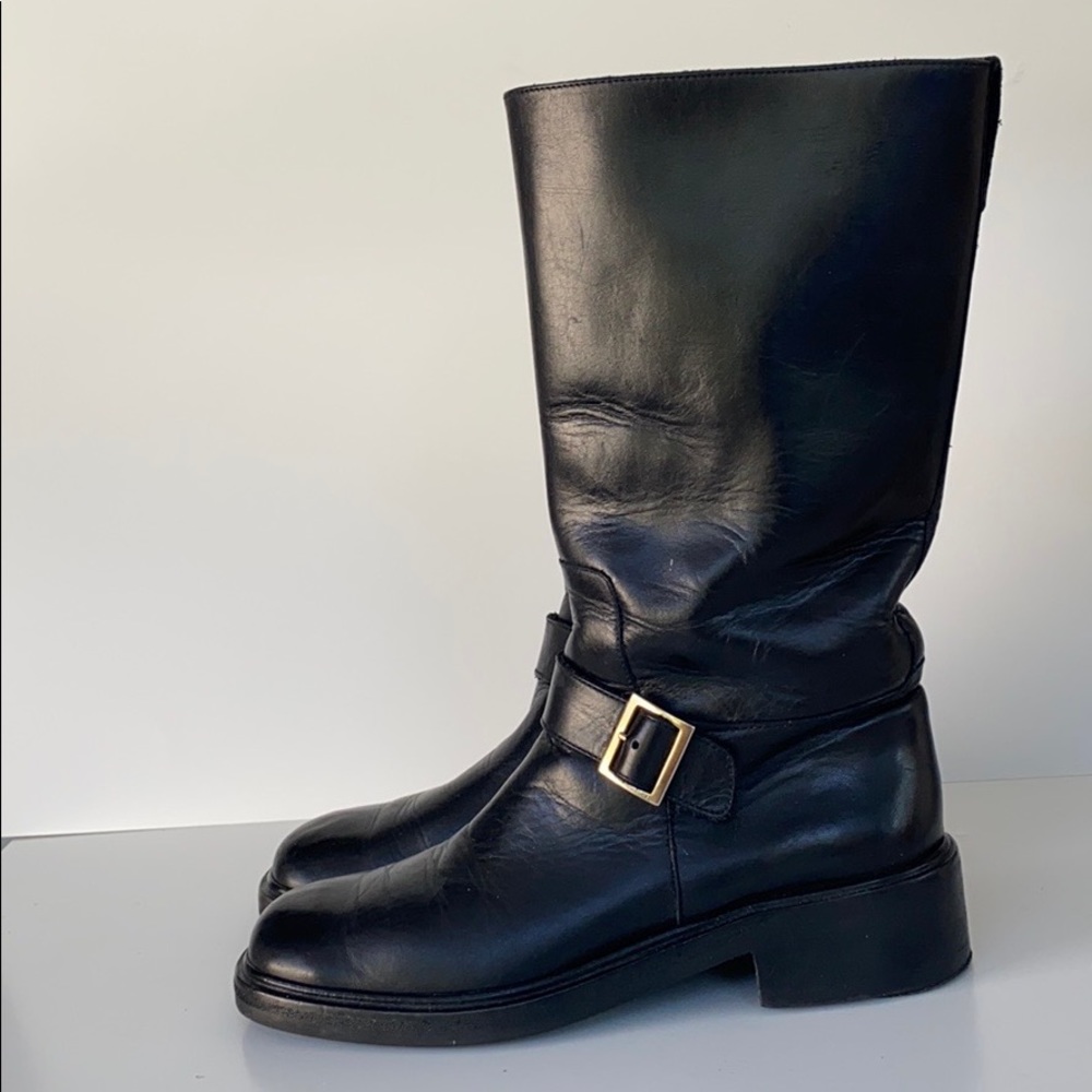 GUCCI vintage black leather buckle boots